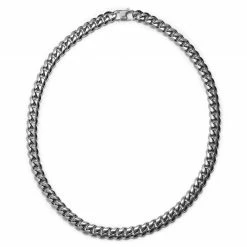 Lucleon 12 mm Silver-Tone Stainless Steel Cuban Chain Necklace -MEN NECKLACES shop 5 2 silver12mm
