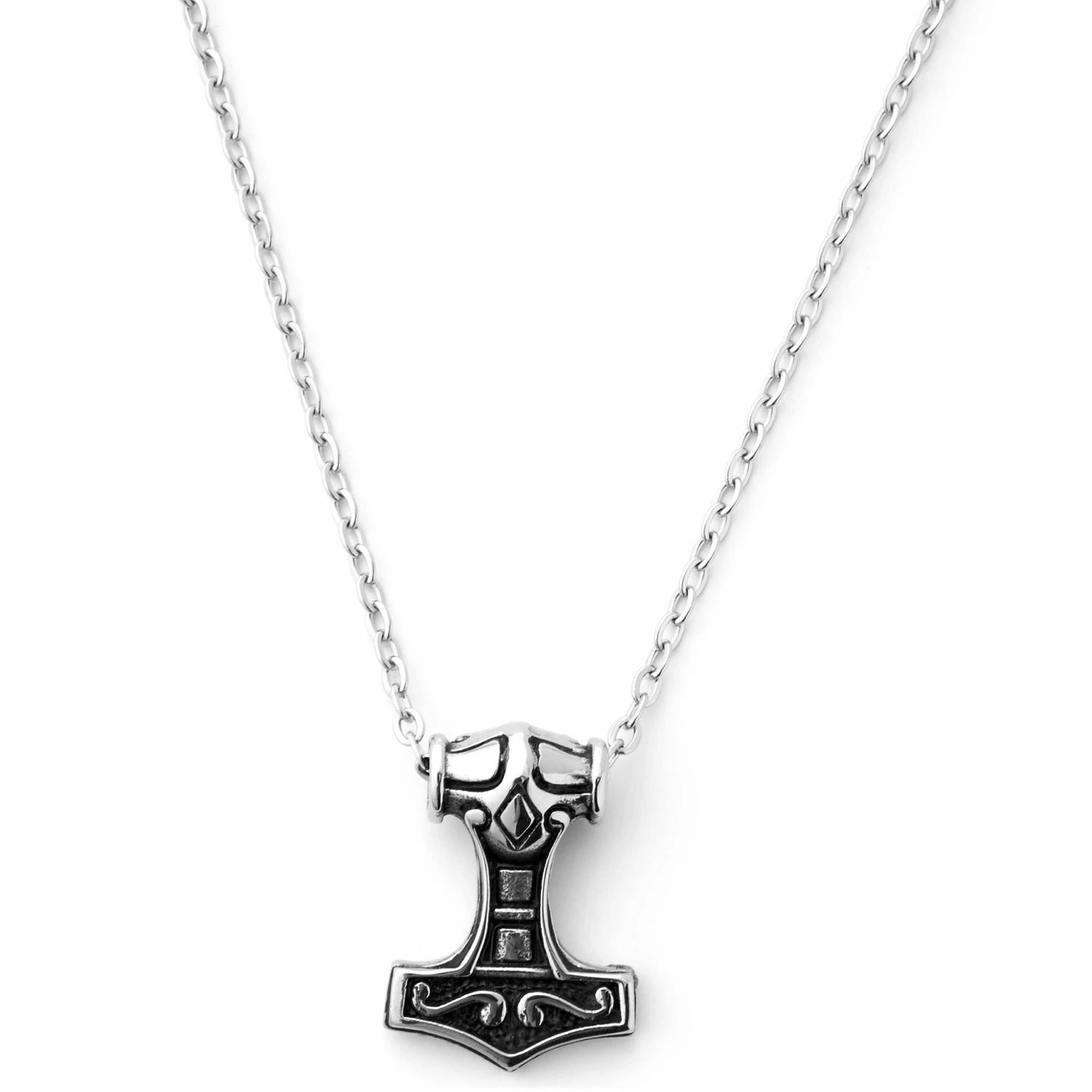 Fort Tempus Silver-Tone & Black Stainless Steel Ornate Hammer Cable Chain Neckalce 4 Fort Tempus Silver-Tone & Black Stainless Steel Ornate Hammer Cable Chain Neckalce - Image 2
