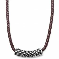 Fort Tempus Brown Leather With Silver-Tone Stainless Steel Criss Cross Necklace