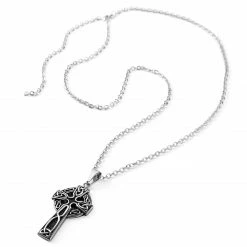 Fort Tempus Silver-Tone Stainless Steel Celtic Cross Cable Chain Necklace -MEN NECKLACES shop 5 3 copy 16