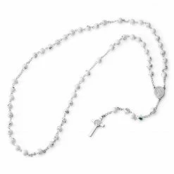 Fort Tempus Silver-Tone & White Rosary With Silver-Tone Our Lady Of Guadalupe & Cross Beads Necklace