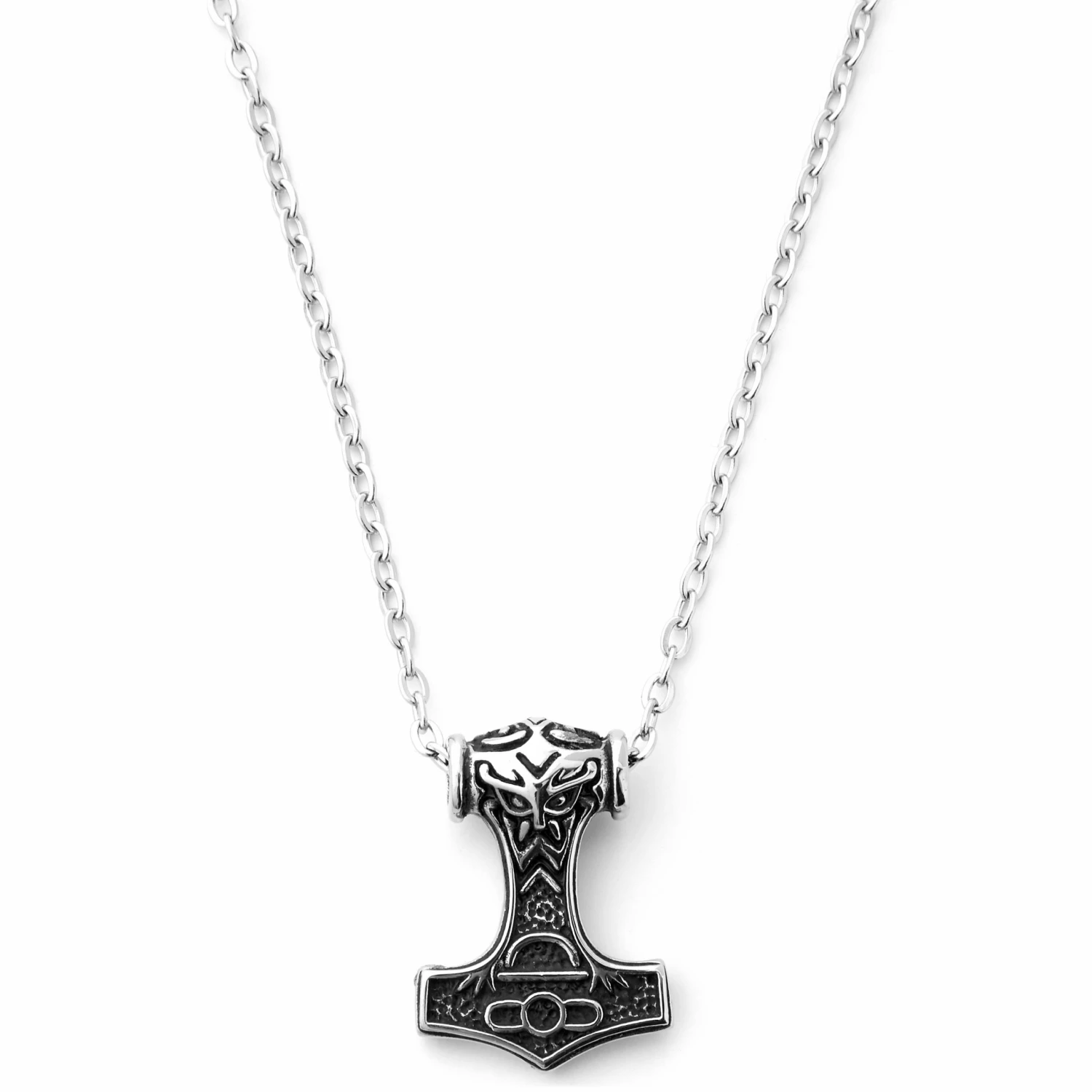 Fort Tempus Silver-Tone & Black Stainless Steel Ornate Hammer Cable Chain Neckalce 3 Fort Tempus Silver-Tone & Black Stainless Steel Ornate Hammer Cable Chain Neckalce