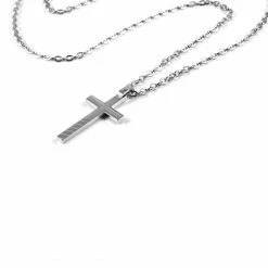 Lucleon Silver-Tone Stainless Steel Inlined Cross Cable Chain Necklace -MEN NECKLACES shop 5 44