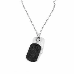 Fort Tempus Silver-Tone Stainless Steel Black & Silver-Tone Double Dog Tag Necklace