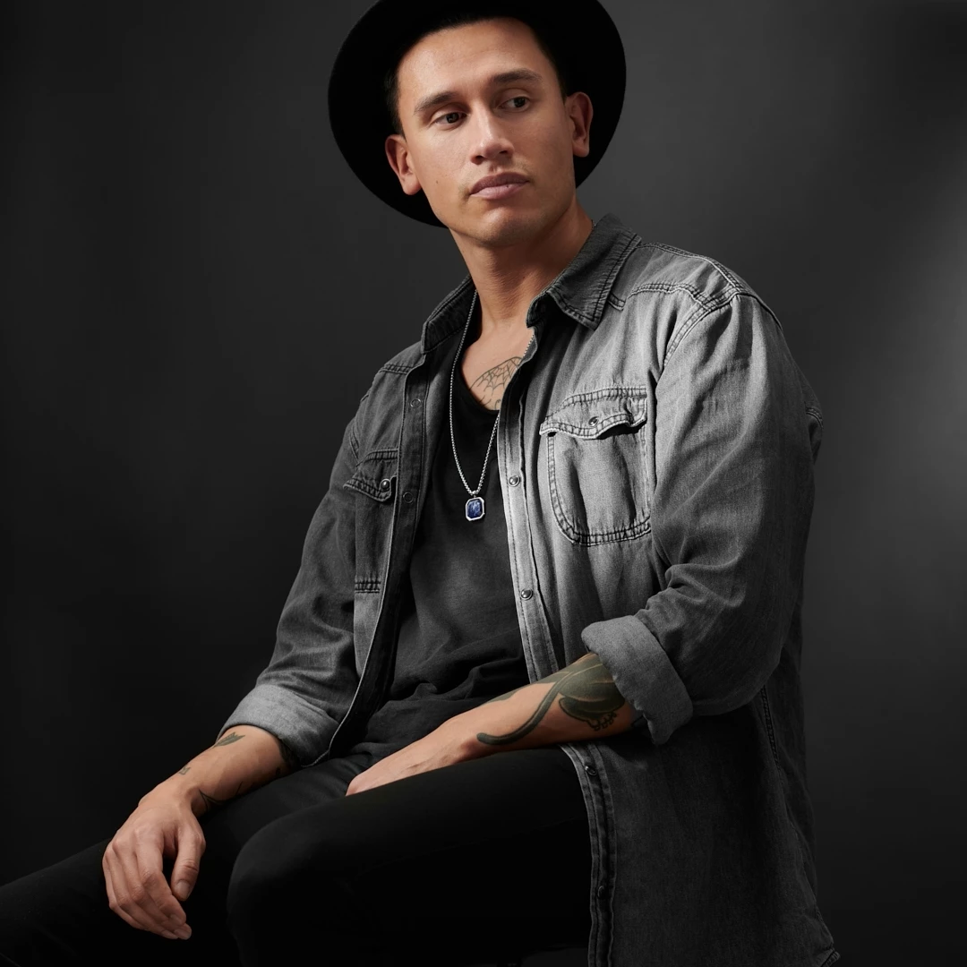 Arkai Orisun | Silver-Tone Stainless Steel & Sodalite Octagon Box Chain Necklace 5 Arkai Orisun | Silver-Tone Stainless Steel & Sodalite Octagon Box Chain Necklace - Image 3