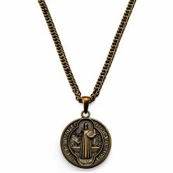 Lucleon Sanctus | Vintage Gold-Tone St. Benedict Medal Wheat Chain Necklace