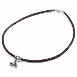 Fort Tempus Brown Leather With Double-Sided Viking Hammer Necklace -MEN NECKLACES shop 6 1 72 2 67 3 177