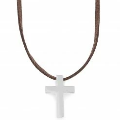 Lucleon Iconic | Brown Leather With Silver-Tone Stainless Steel Cross Necklace