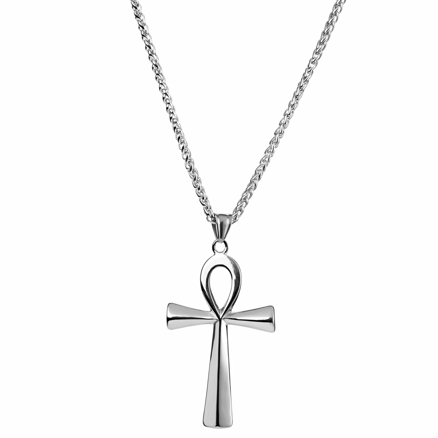 Fort Tempus Ankh | Silver-Tone Stainless Steel Ankh Curb Chain Necklace 3 Fort Tempus Ankh | Silver-Tone Stainless Steel Ankh Curb Chain Necklace