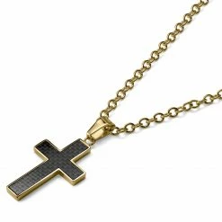 Lucleon Gold-Tone & Black Carbon Fibre Inlay Cross Cable Chain Necklace -MEN NECKLACES shop 6 2 31dc8681e81e8e8243595f603ba27294