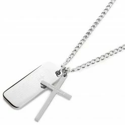 Lucleon Icarus | Silver-Tone Stainless Steel Cross & Dog Tag Curb Chain Necklace -MEN NECKLACES shop 6 3.6c78905e799aeaf1574edb9f81ab3043