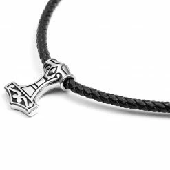 Fort Tempus Black Leather With Double-Sided Viking Hammer Necklace -MEN NECKLACES shop 6 3 159