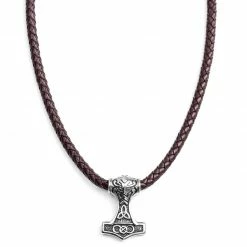 Fort Tempus Brown Leather With Double-Sided Viking Hammer Necklace