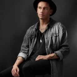 Arkai Orisun | Silver-Tone Stainless Steel & Blue Sodalite Oval Box Chain Necklace -MEN NECKLACES shop 7 1 24634