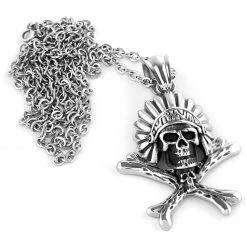 Fort Tempus Silver-Tone Stainless Steel Skull & Bones Cable Chain Necklace -MEN NECKLACES shop 7 2 85 1 223