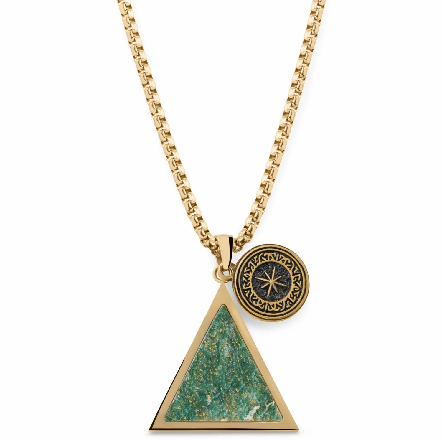 Arkai Orisun | Gold-Tone & Green African Jade Triangle Box Chain Necklace 3 Arkai Orisun | Gold-Tone & Green African Jade Triangle Box Chain Necklace