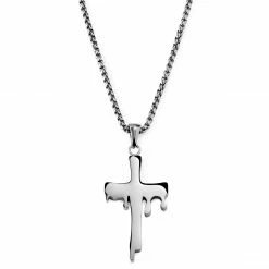 Otsu Fahrenheit | Silver-Tone Stainless Steel Melting Cross Box Chain Necklace