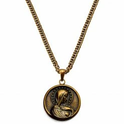 Lucleon Sanctus | Vintage Gold-Tone Virgin Mary Wheat Chain Necklace