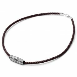 Fort Tempus Brown Leather With Silver-Tone Stainless Steel Rune Barrel Necklace -MEN NECKLACES shop 8 1 9 1 265 1 88