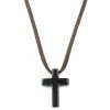 Lucleon Iconic | Brown Leather With Black Stainless Steel Cross Necklace -MEN NECKLACES shop 8 1 9 1 265 1 98 1