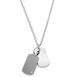 Fort Tempus Silver-Tone Stainless Steel With Textured & Plain Dog Tag Cable Chain Necklace