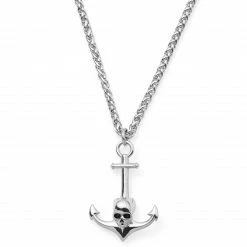 Lucleon Silver-Tone Stainless Steel Anchor & Skull Wheat Chain Necklace