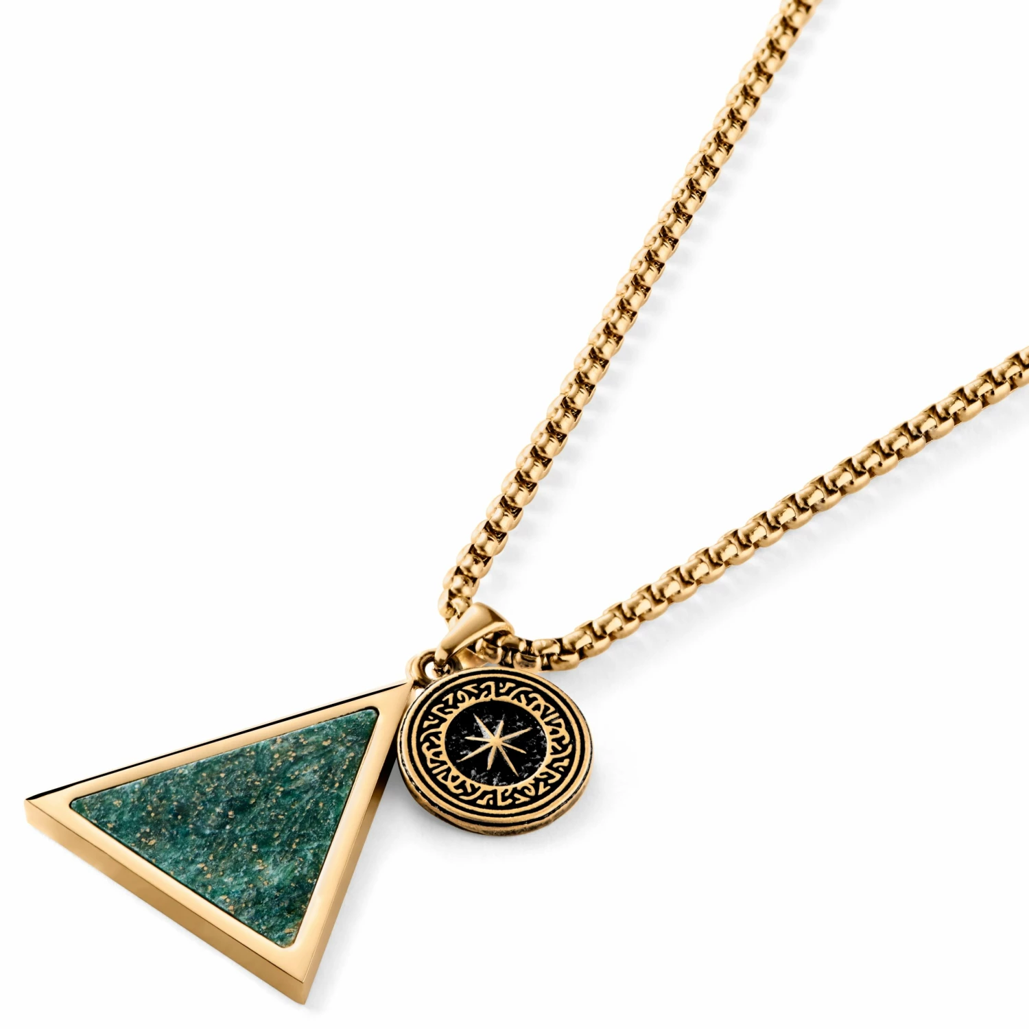 Arkai Orisun | Gold-Tone & Green African Jade Triangle Box Chain Necklace 6 Arkai Orisun | Gold-Tone & Green African Jade Triangle Box Chain Necklace - Image 4