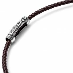 Fort Tempus Brown Leather With Silver-Tone Stainless Steel Rune Barrel Necklace -MEN NECKLACES shop 8 2 283