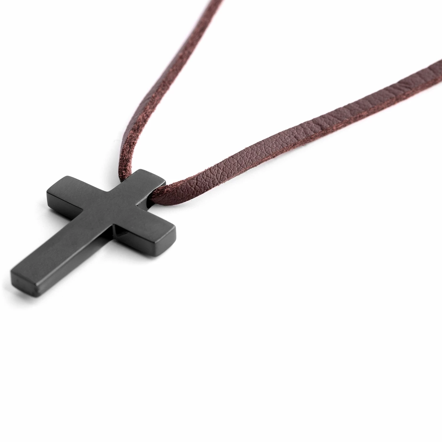 Lucleon Iconic | Brown Leather With Black Stainless Steel Cross Necklace 4 Lucleon Iconic | Brown Leather With Black Stainless Steel Cross Necklace - Image 2