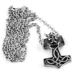 Fort Tempus Silver-Tone Stainless Steel Viking Skull Cable Chain Necklace -MEN NECKLACES shop 8 2 309 2 19