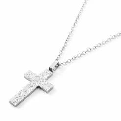 Fort Tempus Silver-Tone Stainless Steel Cobblestone Pattern Cross Cable Chain Necklace -MEN NECKLACES shop 8 2 copy 20