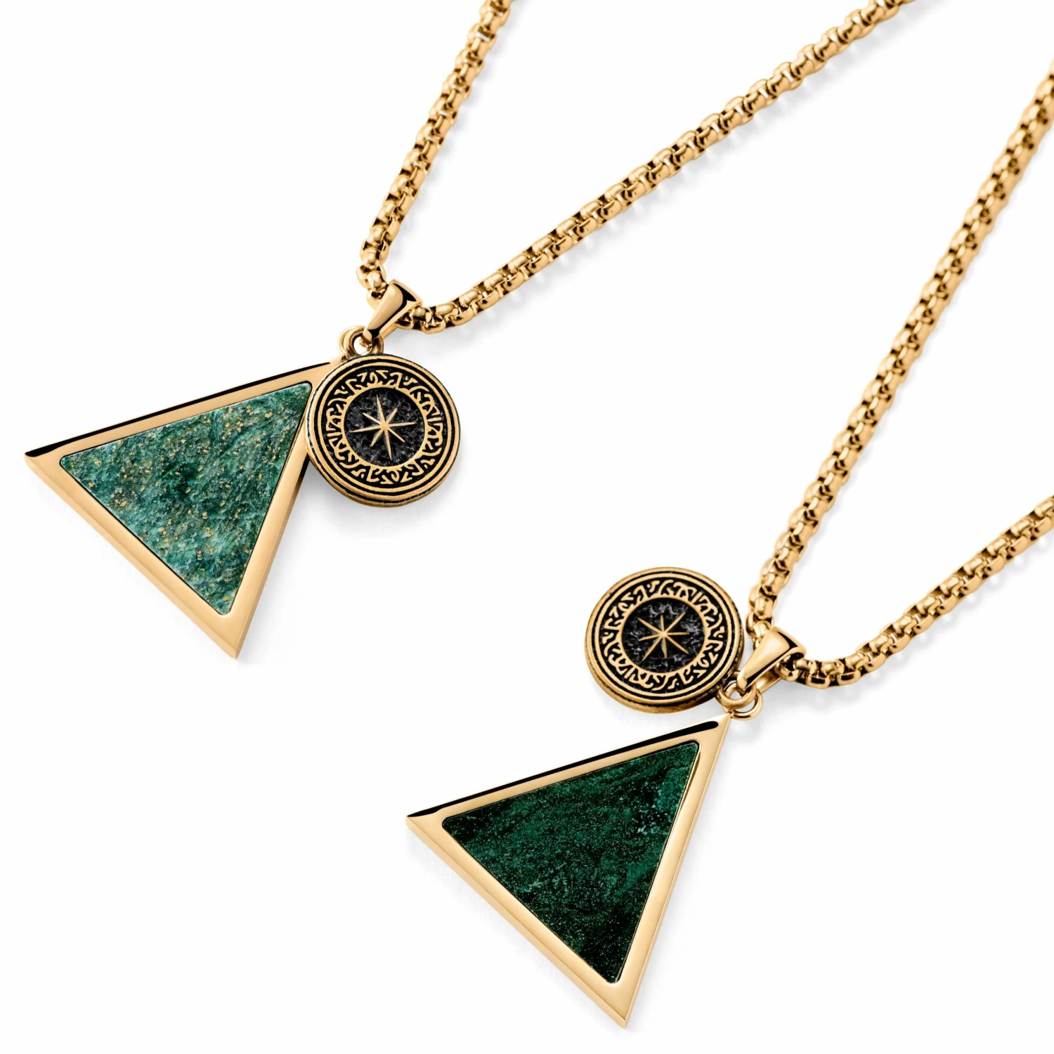 Arkai Orisun | Gold-Tone & Green African Jade Triangle Box Chain Necklace 7 Arkai Orisun | Gold-Tone & Green African Jade Triangle Box Chain Necklace - Image 5