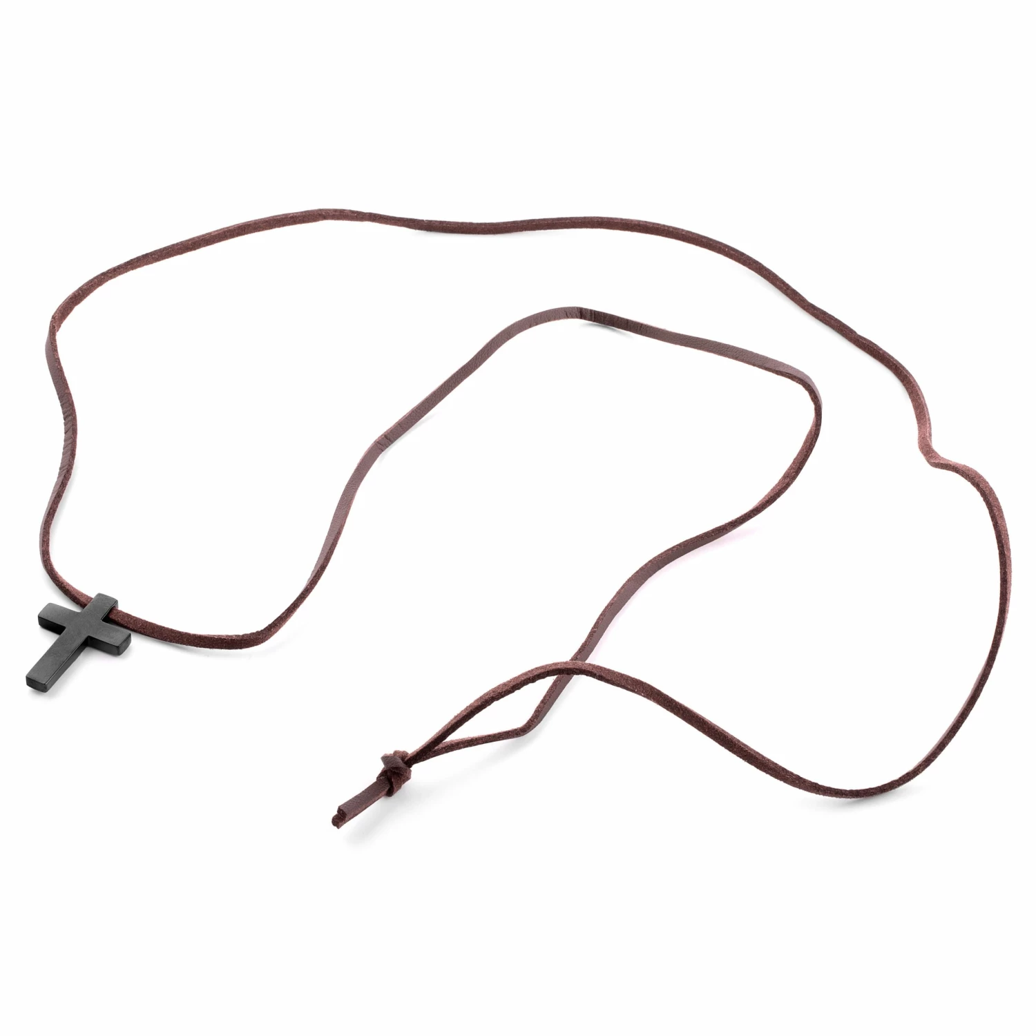 Lucleon Iconic | Brown Leather With Black Stainless Steel Cross Necklace 5 Lucleon Iconic | Brown Leather With Black Stainless Steel Cross Necklace - Image 3