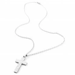 Fort Tempus Silver-Tone Stainless Steel Cobblestone Pattern Cross Cable Chain Necklace -MEN NECKLACES shop 8 3 copy 18