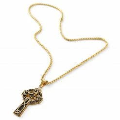 Fort Tempus Gold-Tone Celtic Cross Cable Chain Necklace -MEN NECKLACES shop 8 3 copy 19