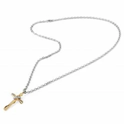 Fort Tempus Silver-Tone Stainless Steel With Gold-Tone Cross & Silver-Tone Halo Cable Chain Necklace -MEN NECKLACES shop 8 3 copy 26