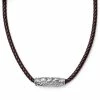 Fort Tempus Brown Leather With Silver-Tone Stainless Steel Rune Barrel Necklace -MEN NECKLACES shop 8 5 57