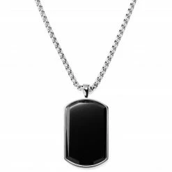 MEN NECKLACES shop 51 Arkai Orisun | Silver-Tone Stainless Steel & Black Onyx Box Chain Necklace