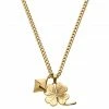Seizmont Ace | Gold-tone 4-leaf Clover & Diamond Double Pendant Necklace