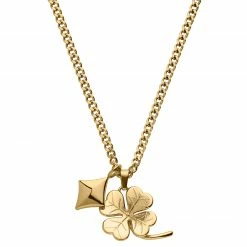 Seizmont Ace | Gold-tone 4-leaf Clover & Diamond Double Pendant Necklace