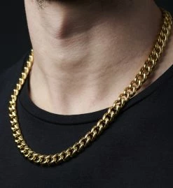 Lucleon 10 mm Gold-Tone Cuban Chain Necklace -MEN NECKLACES shop 9 10 gold toned chain necklace cropped2