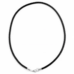 Collin Rowe 5 mm Black Leather Woven Necklace -MEN NECKLACES shop 9 1 14 2 195