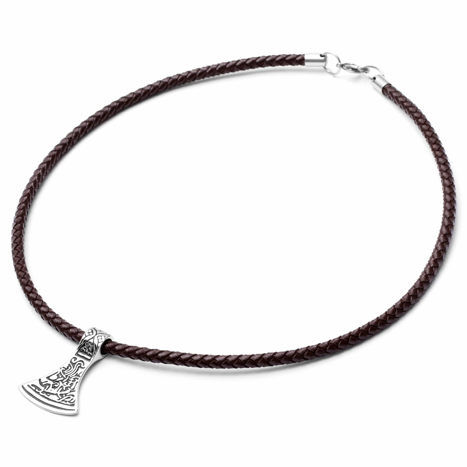 Fort Tempus Brown Leather With Silver-Tone Stainless Steel Norse Axe Necklace 6 Fort Tempus Brown Leather With Silver-Tone Stainless Steel Norse Axe Necklace - Image 4