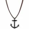 Lucleon Brown Leather With Black Stainless Steel Anchor Necklace -MEN NECKLACES shop 9 1 14 2 298 1