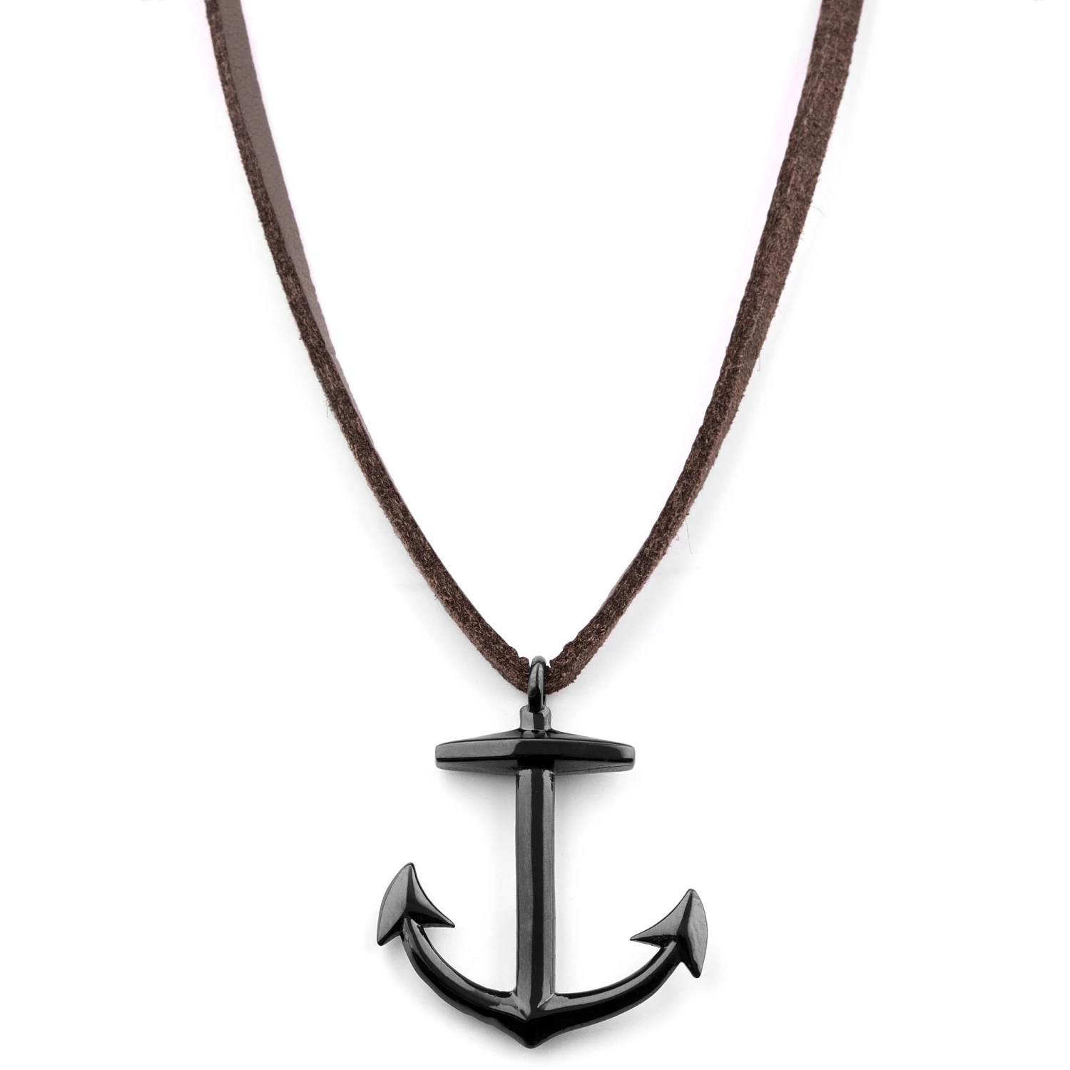 Lucleon Brown Leather With Black Stainless Steel Anchor Necklace 3 Lucleon Brown Leather With Black Stainless Steel Anchor Necklace