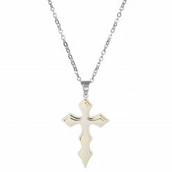 Fort Tempus Silver- & Gold-Tone Stainless Steel Layered Cross Cable Chain Necklace