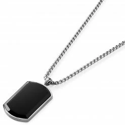 Arkai Orisun | Silver-Tone Stainless Steel & Black Onyx Box Chain Necklace -MEN NECKLACES shop 9 2.f99e2779d9454d7429eaac438059c6b0