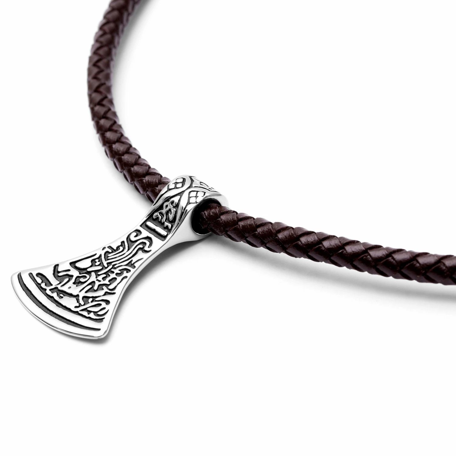 Fort Tempus Brown Leather With Silver-Tone Stainless Steel Norse Axe Necklace 4 Fort Tempus Brown Leather With Silver-Tone Stainless Steel Norse Axe Necklace - Image 2