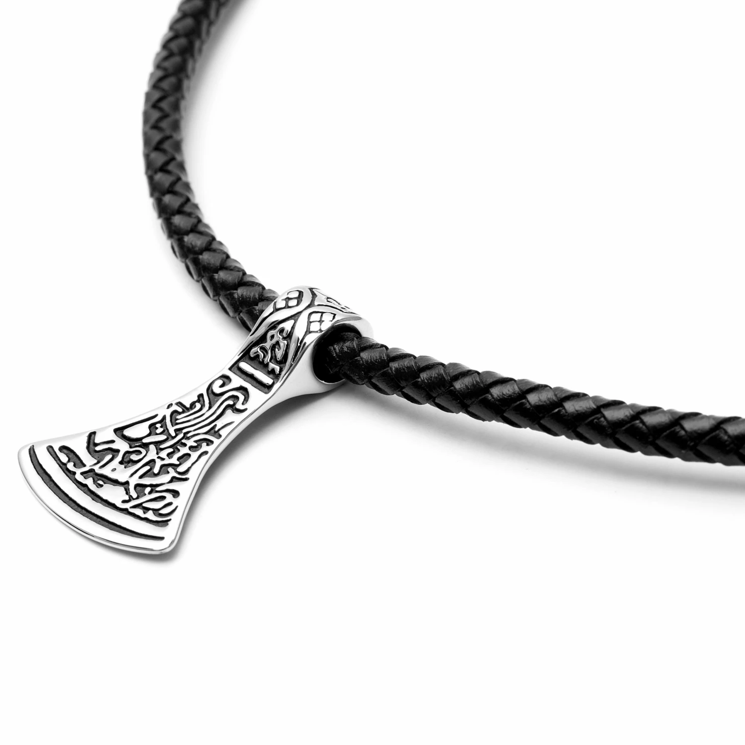 Fort Tempus Black Leather With Silver-Tone Stainless Steel Norse Axe Necklace 4 Fort Tempus Black Leather With Silver-Tone Stainless Steel Norse Axe Necklace - Image 2