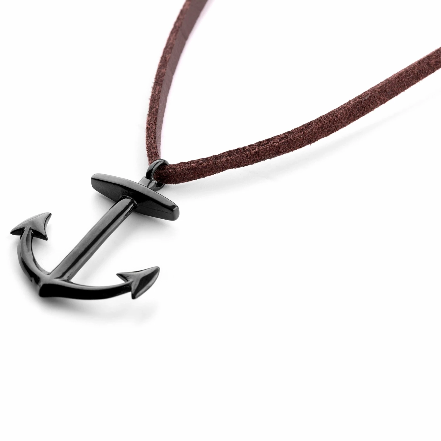 Lucleon Brown Leather With Black Stainless Steel Anchor Necklace 4 Lucleon Brown Leather With Black Stainless Steel Anchor Necklace - Image 2